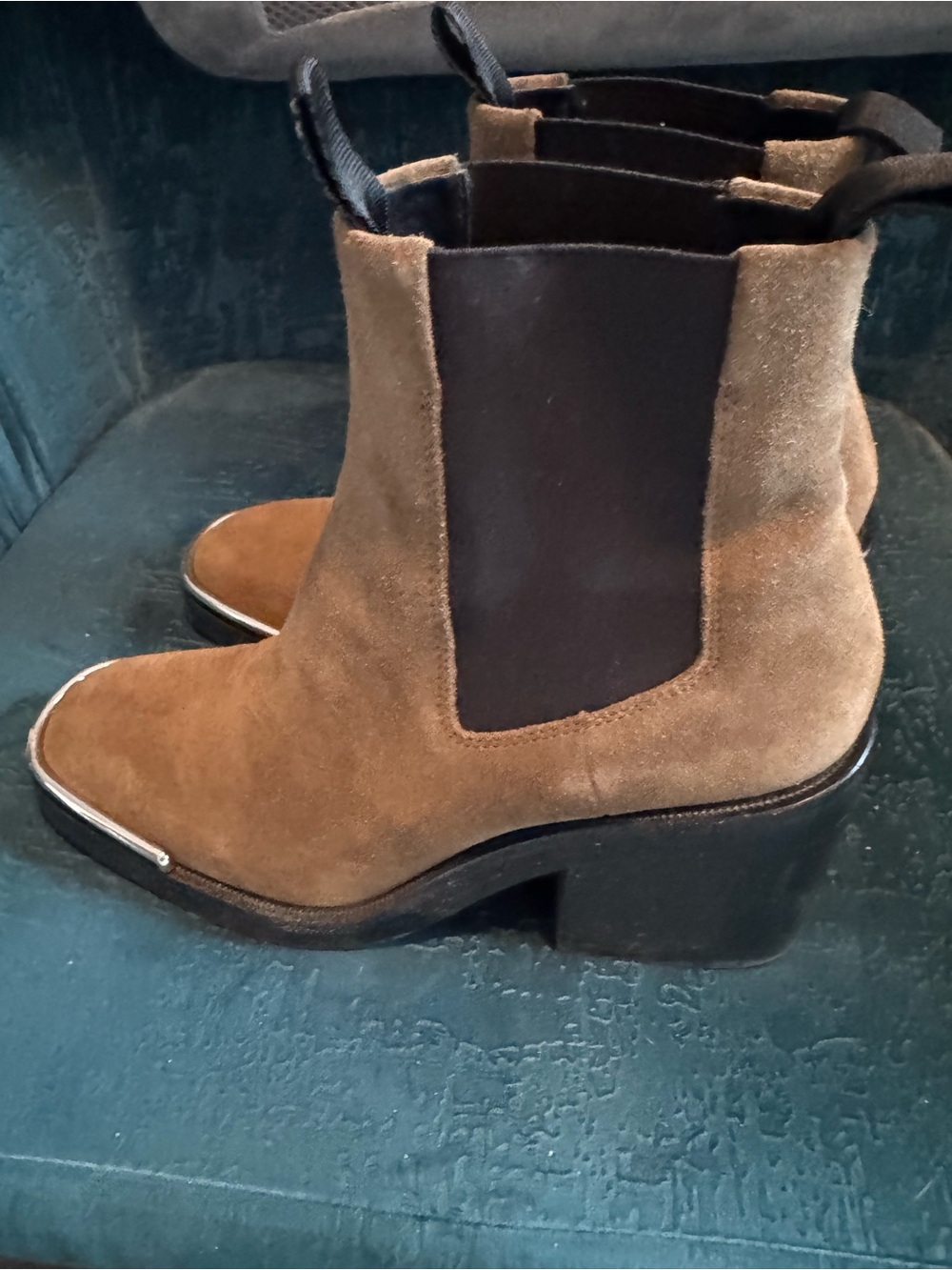Alexander Wang Olive Green Suede Chelsea Ankle Boots with Block Heel